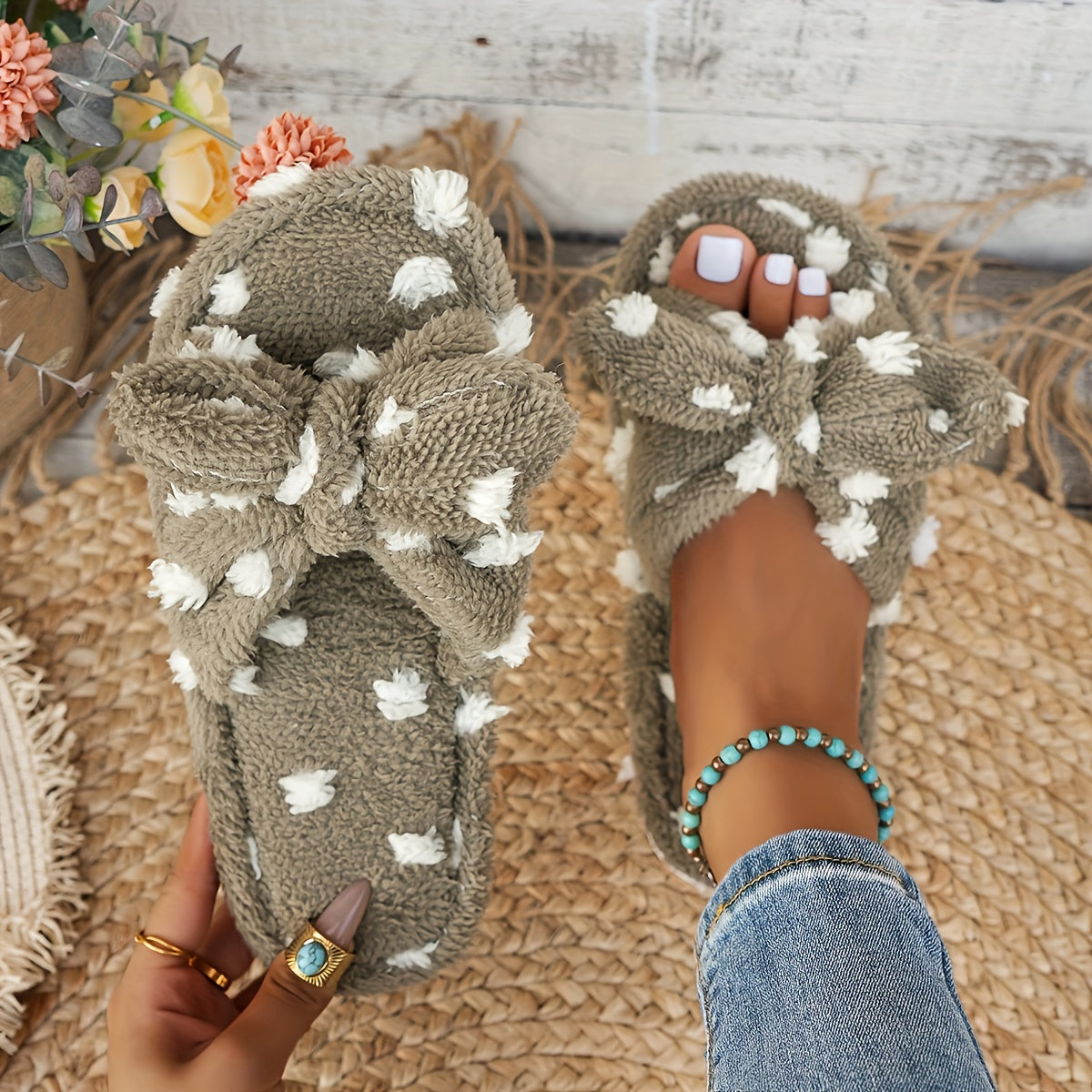 Plush Polka Slippers