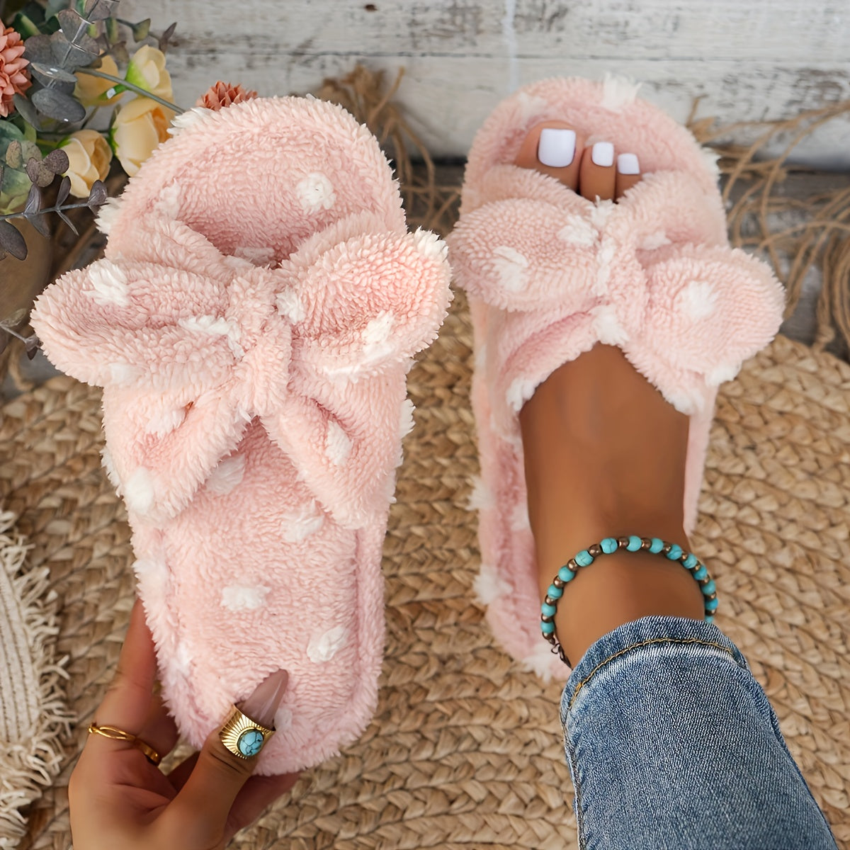 Plush Polka Slippers